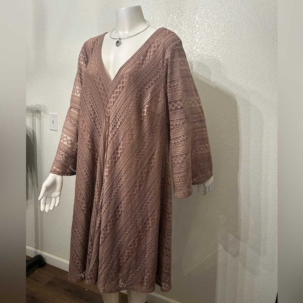 Torrid Taupe Lace Bell Sleeve Trapeze Dress